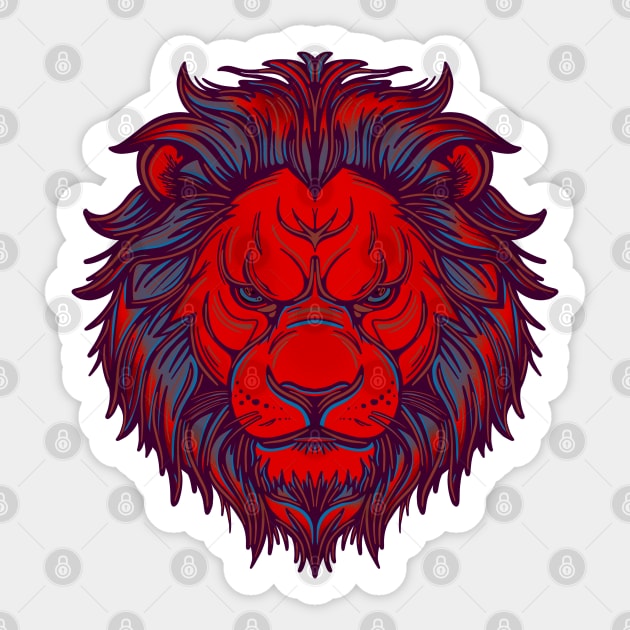Bright red lion with grey and light blue highlights Sticker by DaveDanchuk